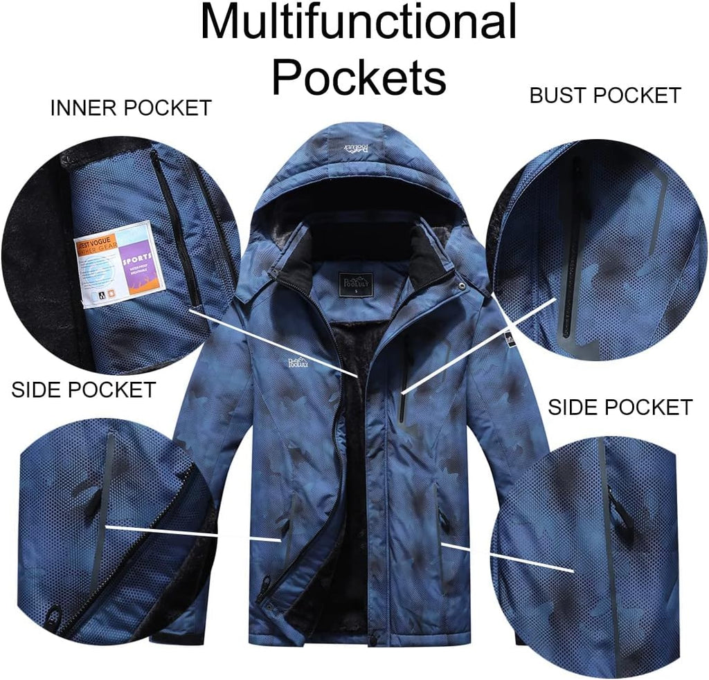 Men'S Ski Jacket Warm Winter Waterproof Windbreaker Hooded Raincoat Snowboarding Jackets
