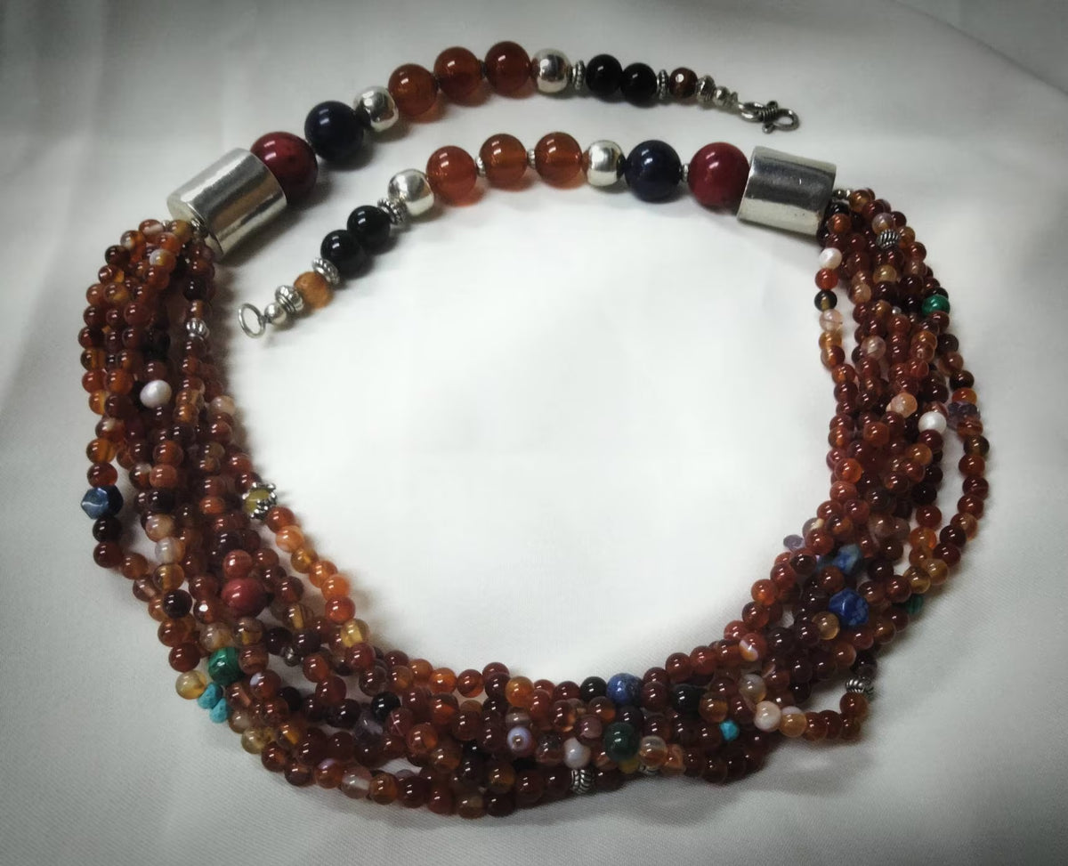 Morocco - Magnificent Multi-Strand Gemstone Necklace, Berber Necklace, Ethnic, Evening Necklace, Agate Necklace, Boho Necklace.