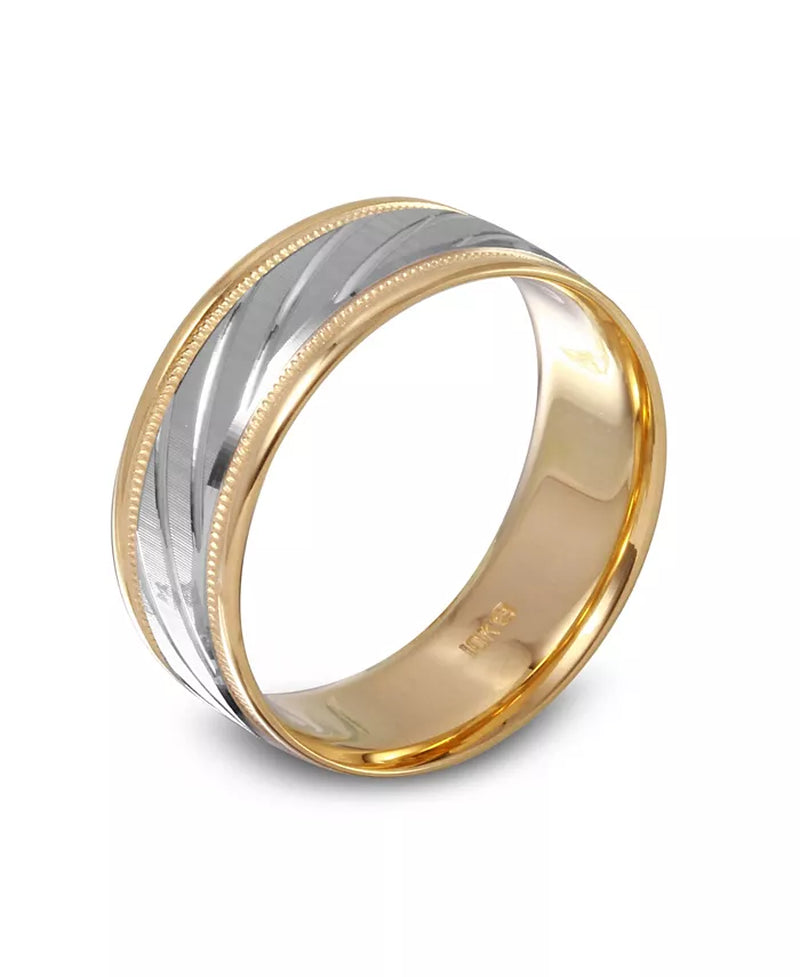 Men'S 14K Gold and 14K White Gold Ring, Spiral Dome Band