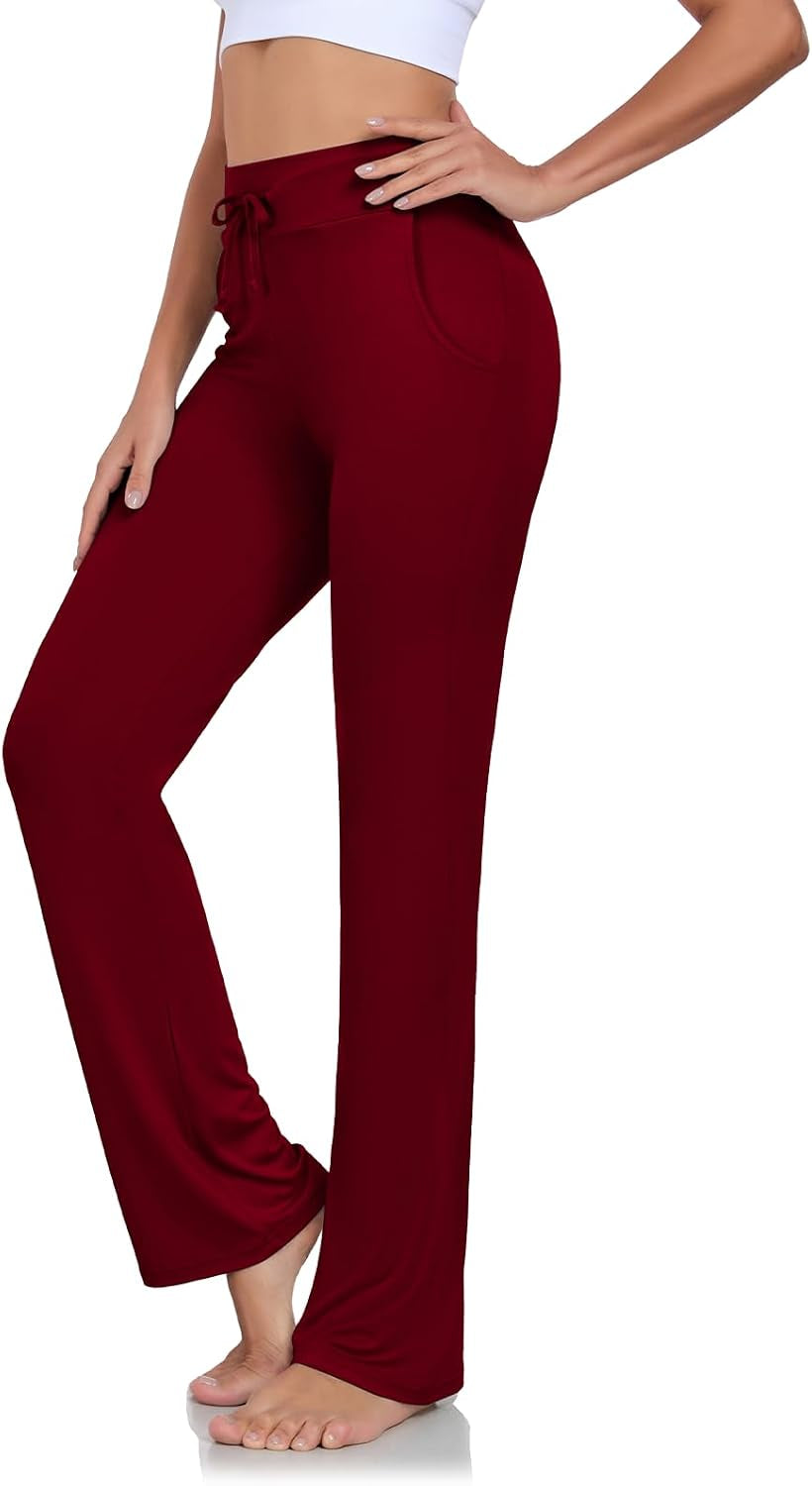 Womens Yoga Pants with Pockets Straight-Leg Loose Comfy Modal Drawstring Lounge Running Long Active Casual Sweatpants