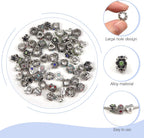 TOAOB 60Pcs Assorted European Beads Large Hole Spacer Beads Antique Silver Rhinestone Charms Supplies for Bracelet Necklace Jewelry Making